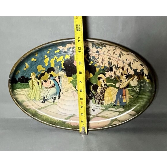Victorian Litho TIN TRAY Oval Ballroom Dance Scene ANTIQUE 1920s - Picture 2 of 9